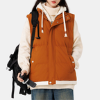 Women's Quilted Hooded Puffer Gilet Zip Front Fleece Lined