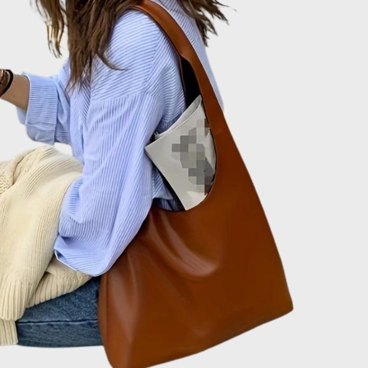 Women's Tote Bag with Shoulder Strap and Slouchy Silhouette - Brown