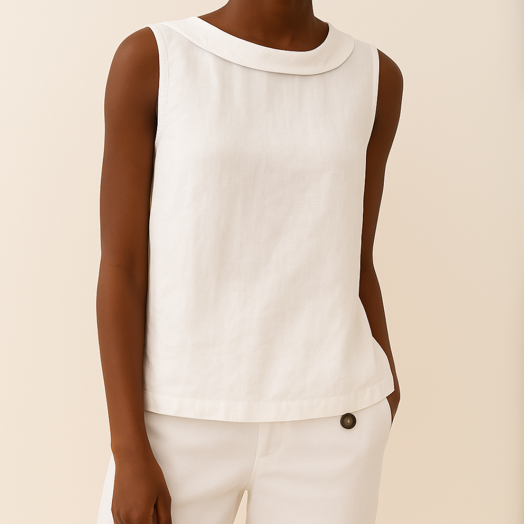 Women's Sleeveless Top with Roll Neckline and Relaxed Fit - White