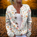 Women's Cardigan Floral Print Button-Front with Long Sleeves - Multicolour