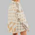 Women's Cardigan Oversized Button-Down with Patterned Knit - Beige