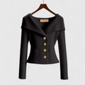 Women's Cardigan with Wide Collar and Button Front - Black