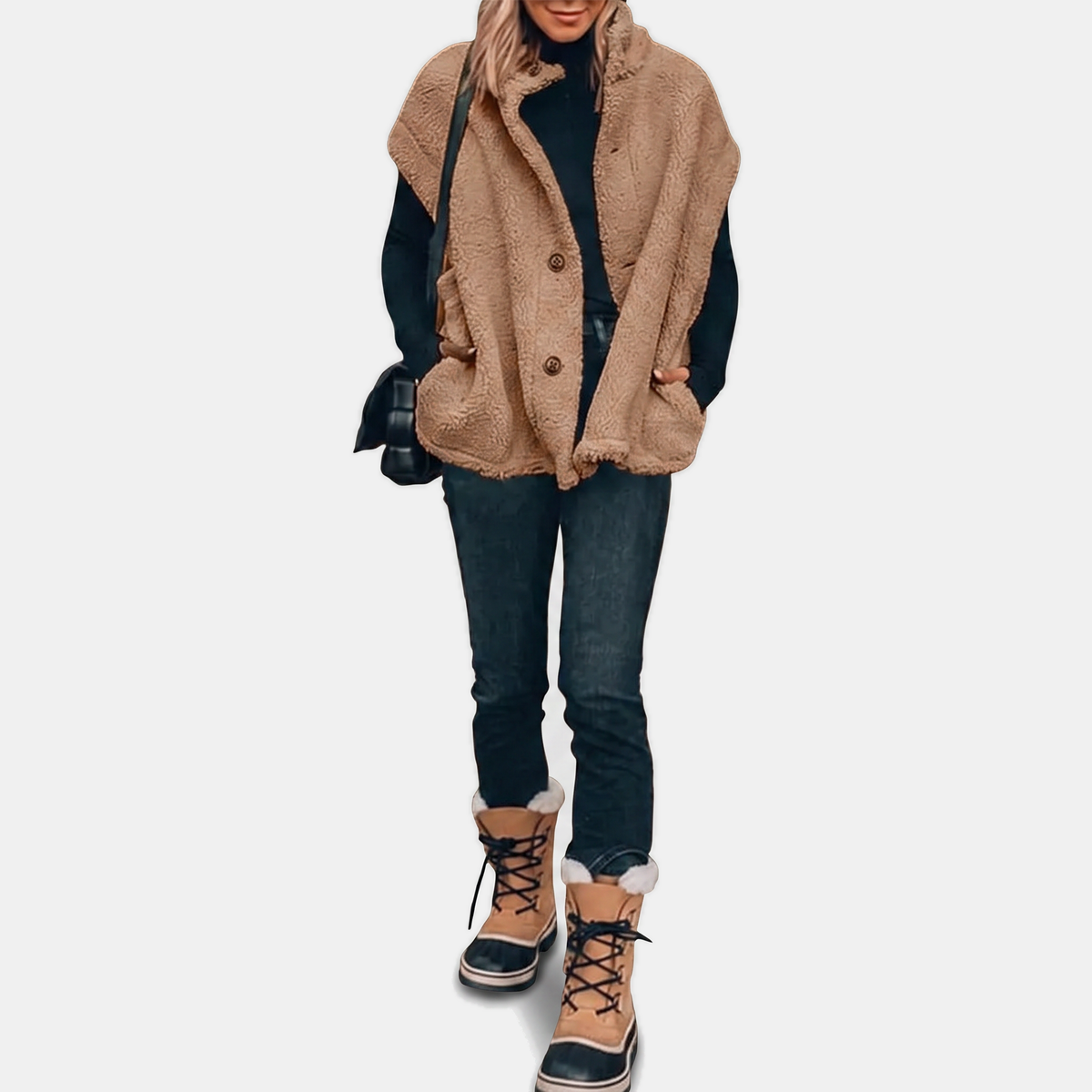 Women's Sherpa Fleece Button Front Gilet Stand Collar - 13
