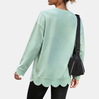 Women's Scallop Hem Crewneck Oversized Sweatshirt - 15
