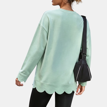 Women's Scallop Hem Crewneck Oversized Sweatshirt - 15