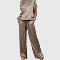 Women's Two-Piece Set Loose Top with Wide-Leg Trousers - Grey