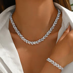 Women's Diamante Necklace and Bracelet Set with Leaf Link Design - 6