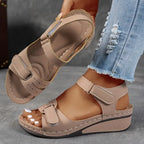 Women's Wedge Sandals with Adjustable Straps and Open Toe - 7