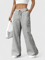 Women's Wide-Leg Trousers with Elasticated Drawstring Waist - 4