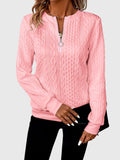 Women's Jumper with Zip Detail and Cable Knit Texture - Pink