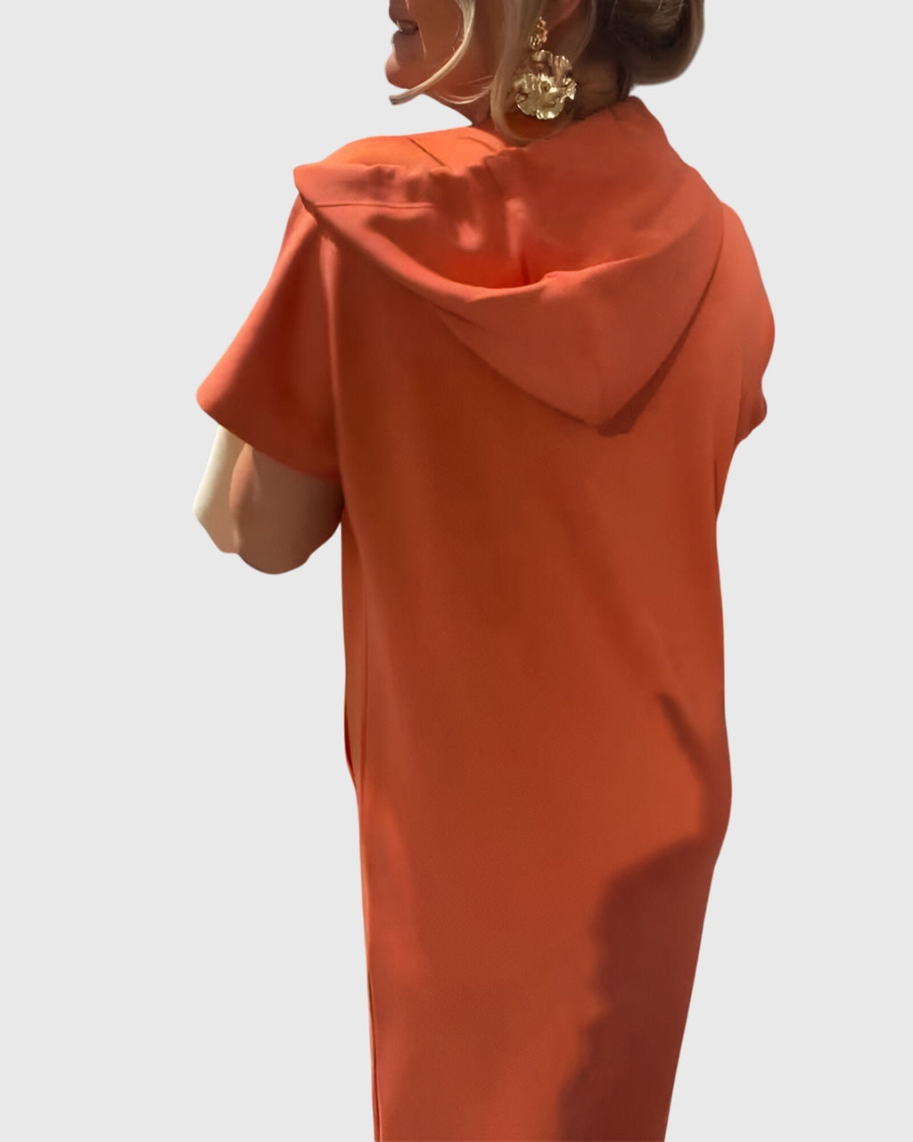 Women's Hooded Dress Short Sleeve with Kangaroo Pocket - 3