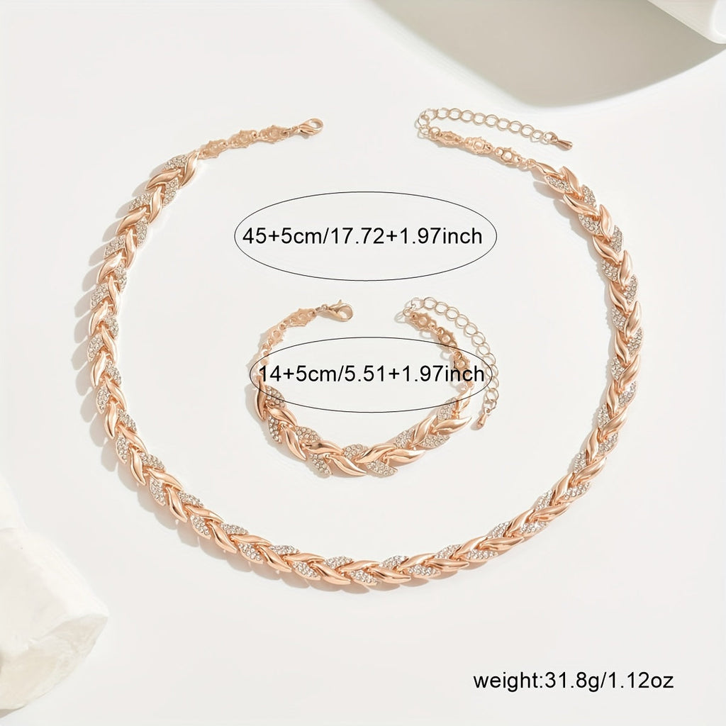 Women's Diamante Necklace and Bracelet Set with Leaf Link Design - 7