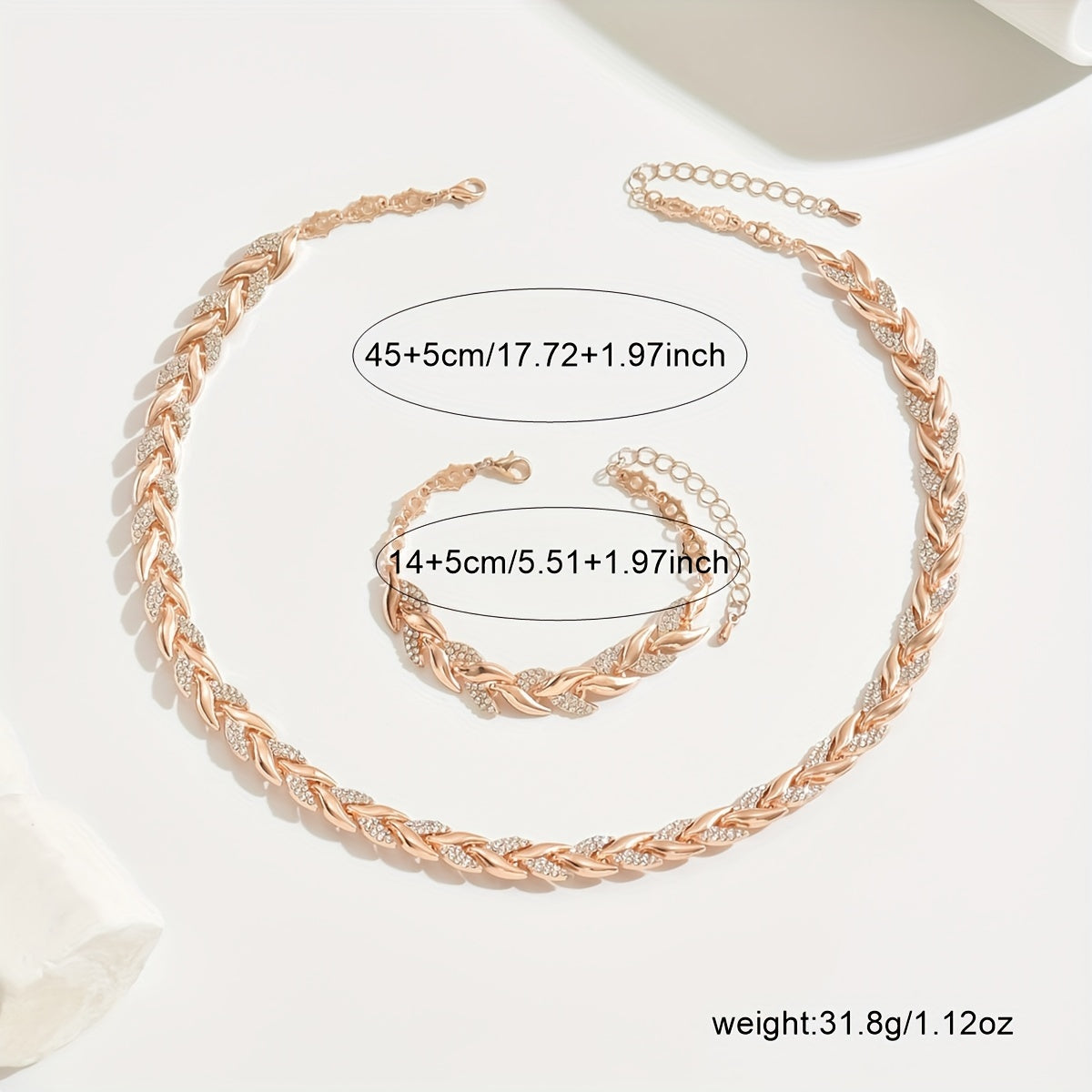 Women's Diamante Necklace and Bracelet Set with Leaf Link Design - 7