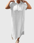 Women's Hooded Dress Short Sleeve with Kangaroo Pocket - 11