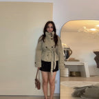 Women's Tailored Trench Coat with Statement Collar and Belt - 4
