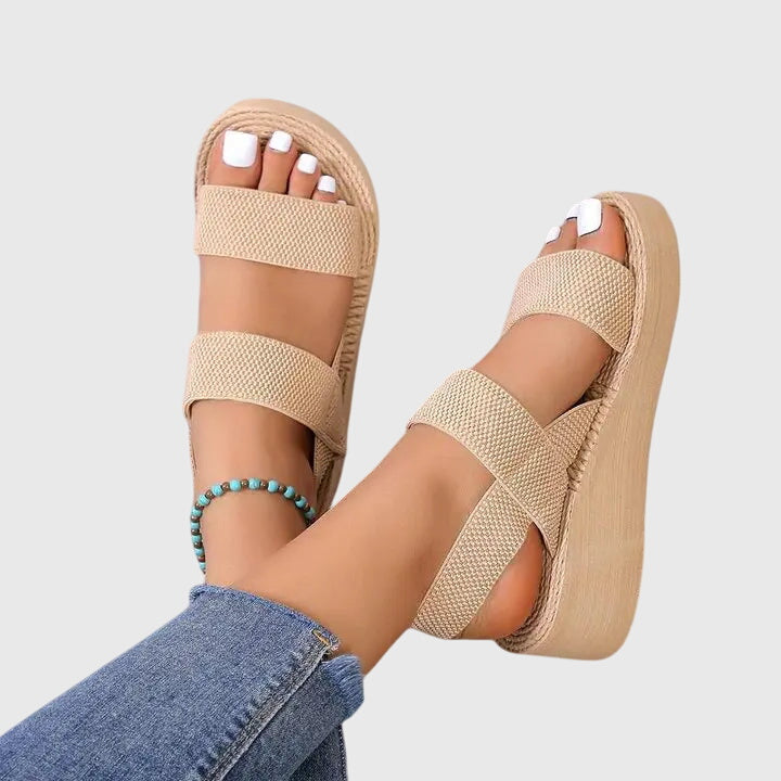 Women's Sandals with Ankle Strap and Platform Sole - Khaki