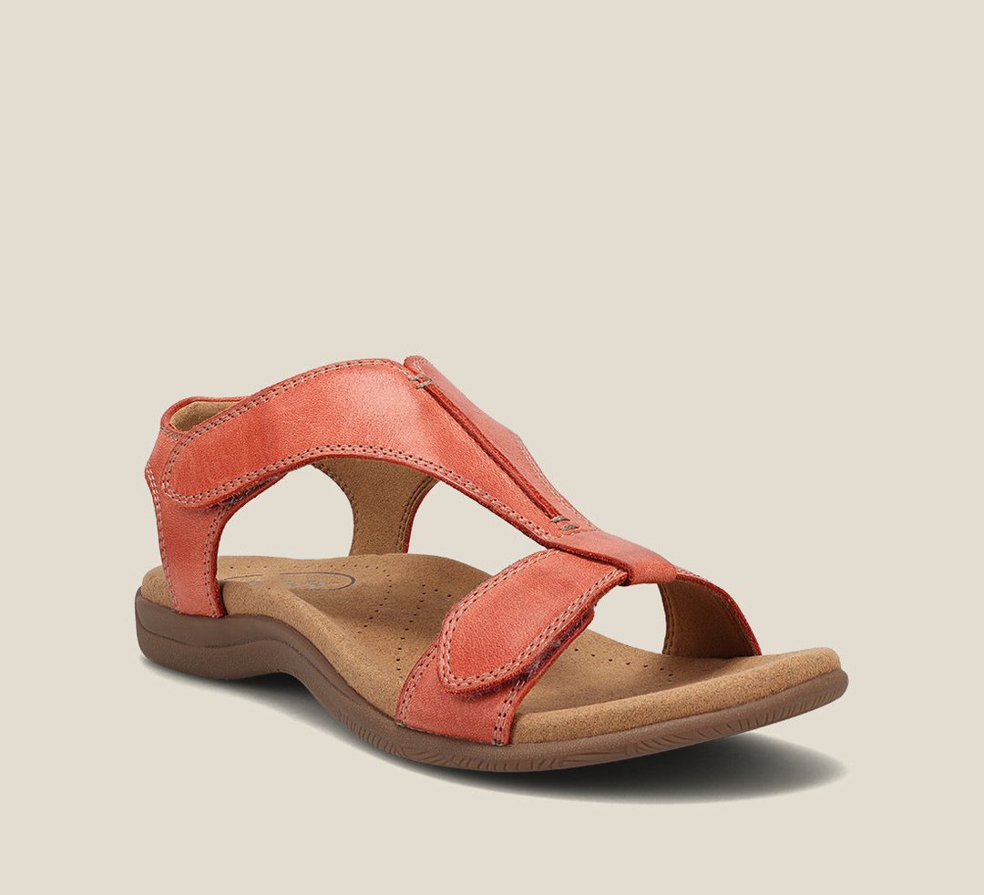 Women's Sandals with Adjustable T-Strap and Cushioned Footbed - Watermelon Red