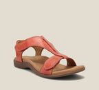 Women's Sandals with Adjustable T-Strap and Cushioned Footbed - Watermelon Red