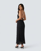 Women's Halter Maxi Dress with Pleated Detail and A-Line Silhouette - 7