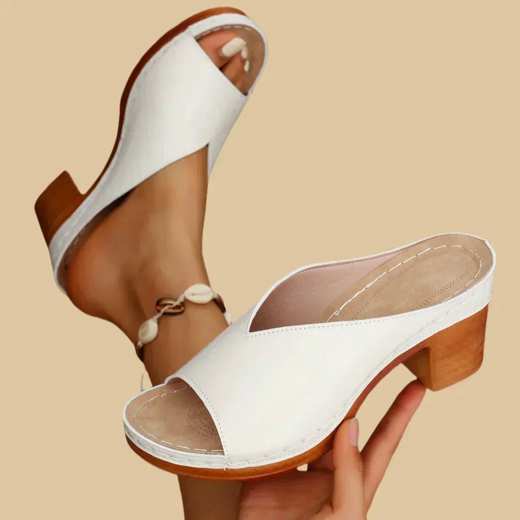 Women's Mule Sandals with Open Toe and Block Heel - 4