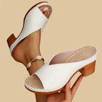 Women's Mule Sandals with Open Toe and Block Heel - 4