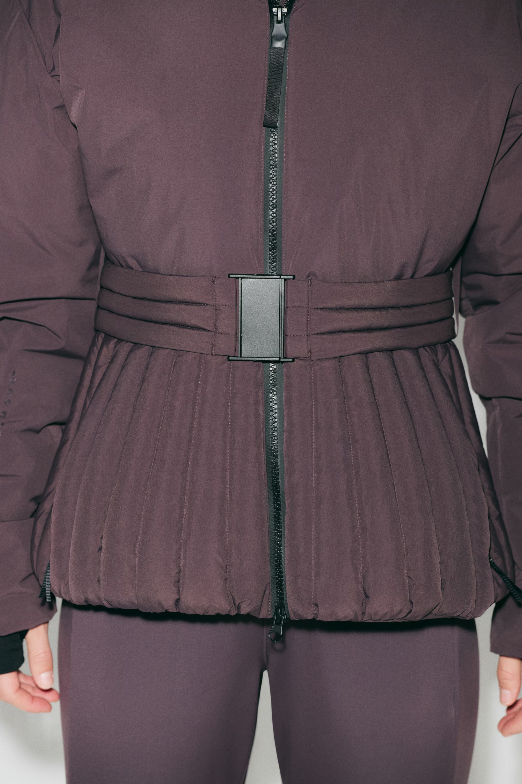 Women's Ski Jacket with Detachable Hood, Belted Fitted Waist - 8