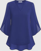 Women's Blouse Loose Fit with V-Neck and Split Sleeves - 12