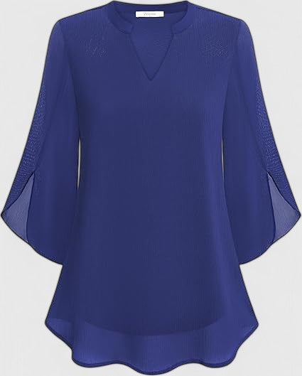 Women's Blouse Loose Fit with V-Neck and Split Sleeves - 12