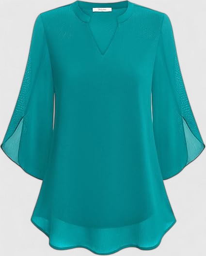 Women's Blouse Loose Fit with V-Neck and Split Sleeves - 2