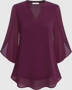 Women's Blouse Loose Fit with V-Neck and Split Sleeves - 6