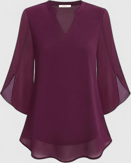 Women's Blouse Loose Fit with V-Neck and Split Sleeves - 6