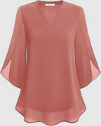Women's Blouse Loose Fit with V-Neck and Split Sleeves - 9