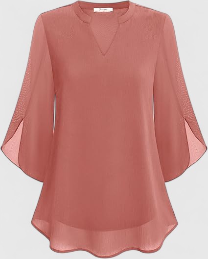 Women's Blouse Loose Fit with V-Neck and Split Sleeves - 9