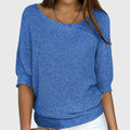 Women's Jumper Boat Neck with Three-Quarter Sleeves - Blue