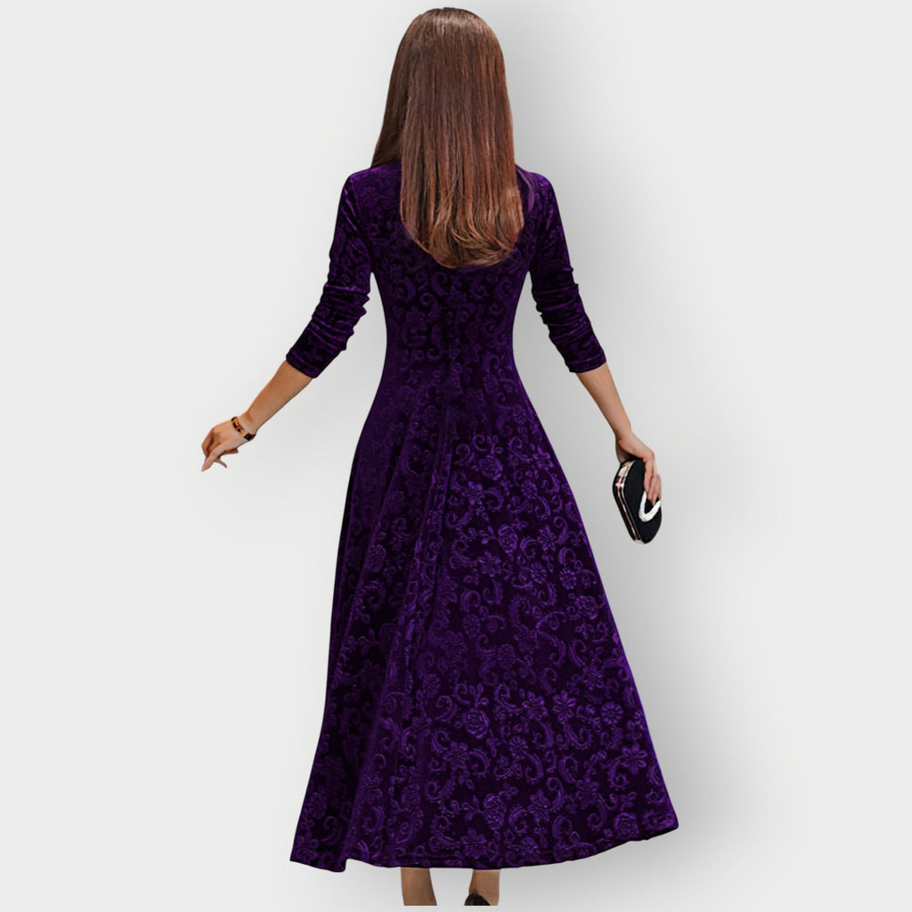 Women's Midi Dress with V-Neck and Flared Skirt - 10