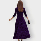 Women's Midi Dress with V-Neck and Flared Skirt - 10