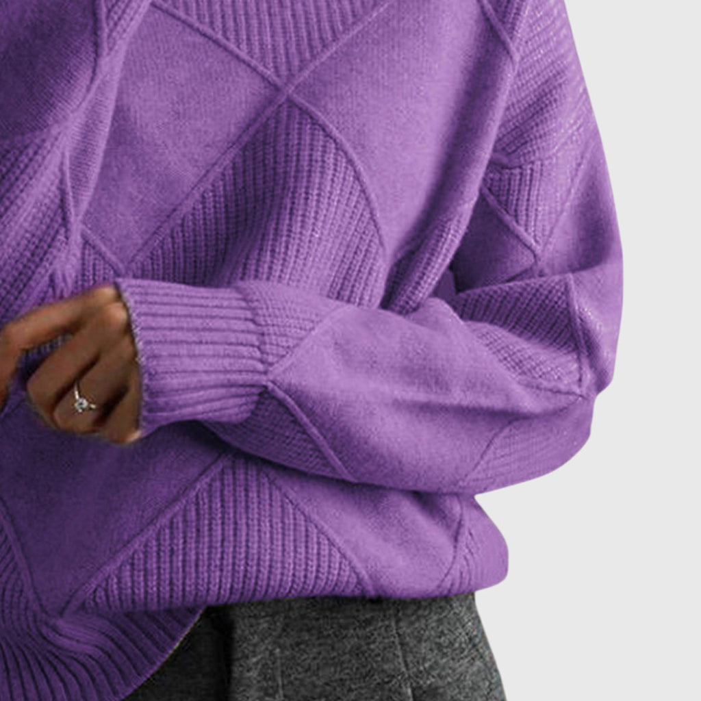 Women's Roll Neck Jumper with Geometric Knit Pattern - 6
