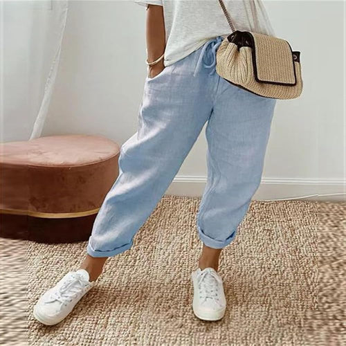 Women's Trousers Casual Fit with Elasticated Waist - Sky Blue