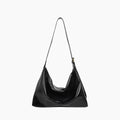 Women's Patent Vegan Leather Shoulder Bag with Curved Slouch - Black