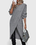 Women's Jumper Dress Long Sleeve with Wrap Front Hem - Grey