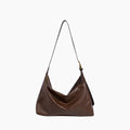 Women's Patent Vegan Leather Shoulder Bag with Curved Slouch - Brown