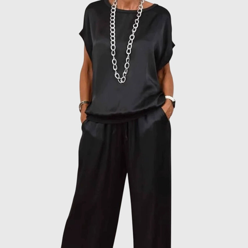 Women's Two-Piece Set Loose Top with Wide-Leg Trousers - 7