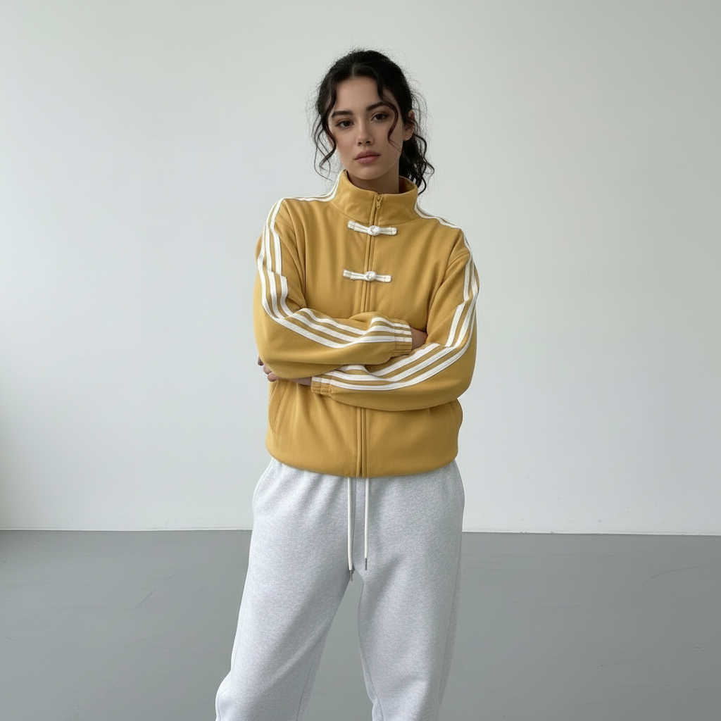 Women's Track Jacket with Button Loops and Contrast Stripes - 9