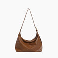 Women's Patent Vegan Leather Shoulder Bag with Curved Slouch - Camel