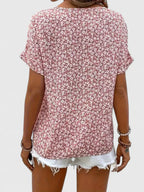 Women's Blouse Short Sleeve with Floral Print and Button-Up Front - 4