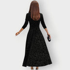 Women's Midi Dress with V-Neck and Flared Skirt - 11