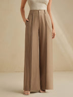 Women's High-Waist Wide-Leg Trousers with Pleated Front - 6