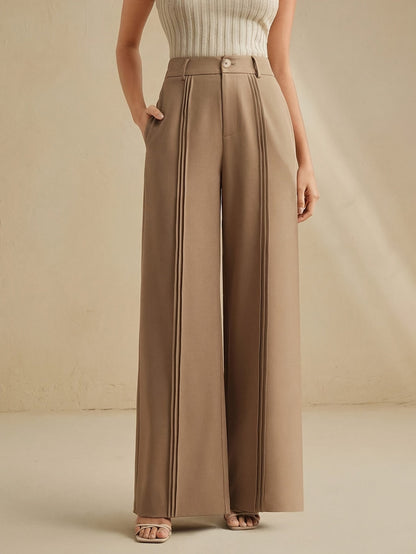 Women's High-Waist Wide-Leg Trousers with Pleated Front - 6