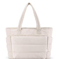 Women's Quilted Tote Bag with Padded Shoulder Straps - Cream