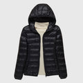 Women's Quilted Jacket with Hood and Zip Fastening - Black Hood